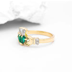 Claddagh Engagement & Wedding Ring Set Adorned With Precious Gemstones