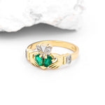 Claddagh Engagement & Wedding Ring Set Adorned With Precious Gemstones
