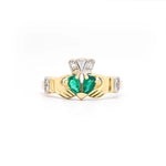 Claddagh Engagement & Wedding Ring Set Adorned With Precious Gemstones