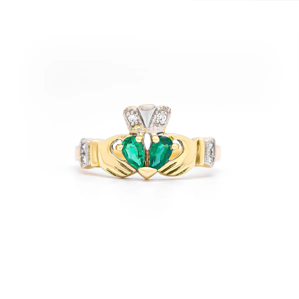 Claddagh Engagement & Wedding Ring Set Adorned With Precious Gemstones – view 3
