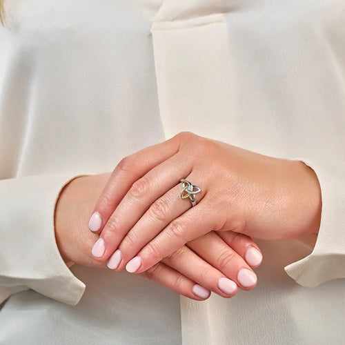 Gold & Silver Trinity Knot Ring Set With Diamond