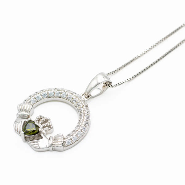 Sterling Silver Claddagh Birthstone Necklace