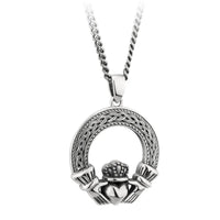 Mens Oxidized Sterling Silver Celtic Claddagh Pendant