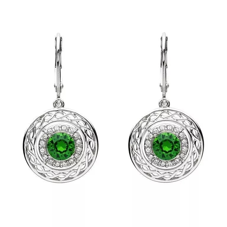 Sterling Silver Green Crystal Celtic Drop Earrings