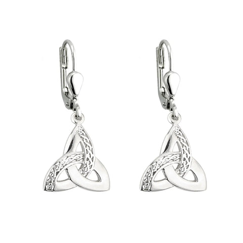 Intricate Silver Celtic Trinity Knot Drop Earrings