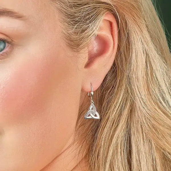 Intricate Silver Celtic Trinity Knot Drop Earrings