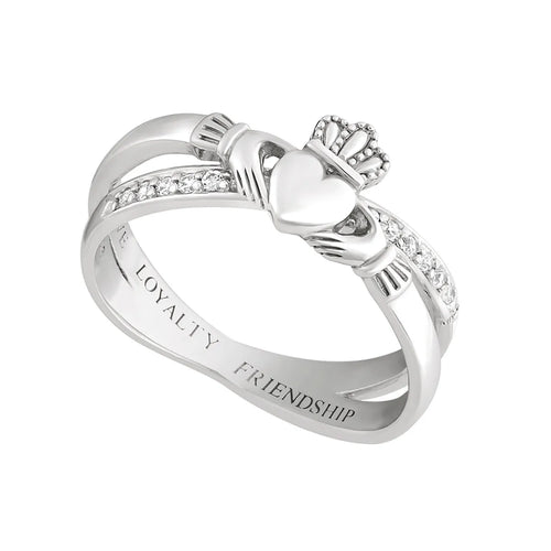 Silver Claddagh Kiss Ring With Cubic Zirconia