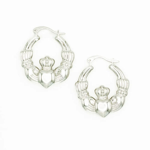 Silver Claddagh Creole Hoop Earrings