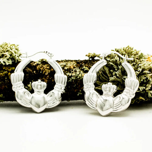 Silver Claddagh Creole Hoop Earrings