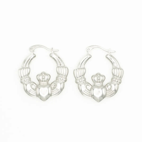 Silver Claddagh Creole Hoop Earrings