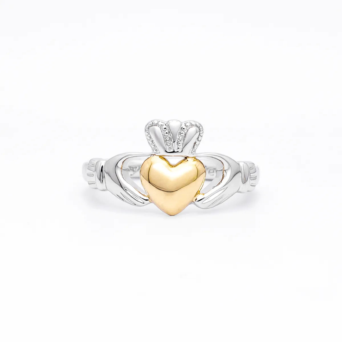 Sterling Silver Claddagh Ring with Gold Heart