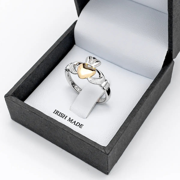 Sterling Silver Claddagh Ring with Gold Heart