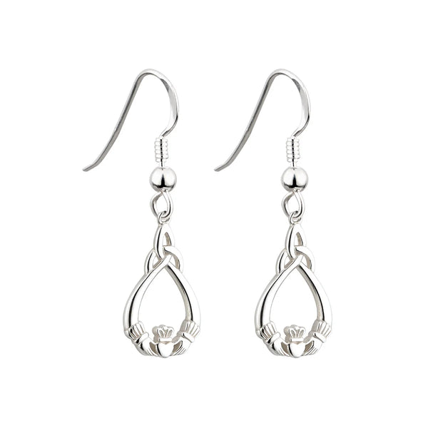 Sterling Silver Claddagh Trinity Knot Drop Earrings