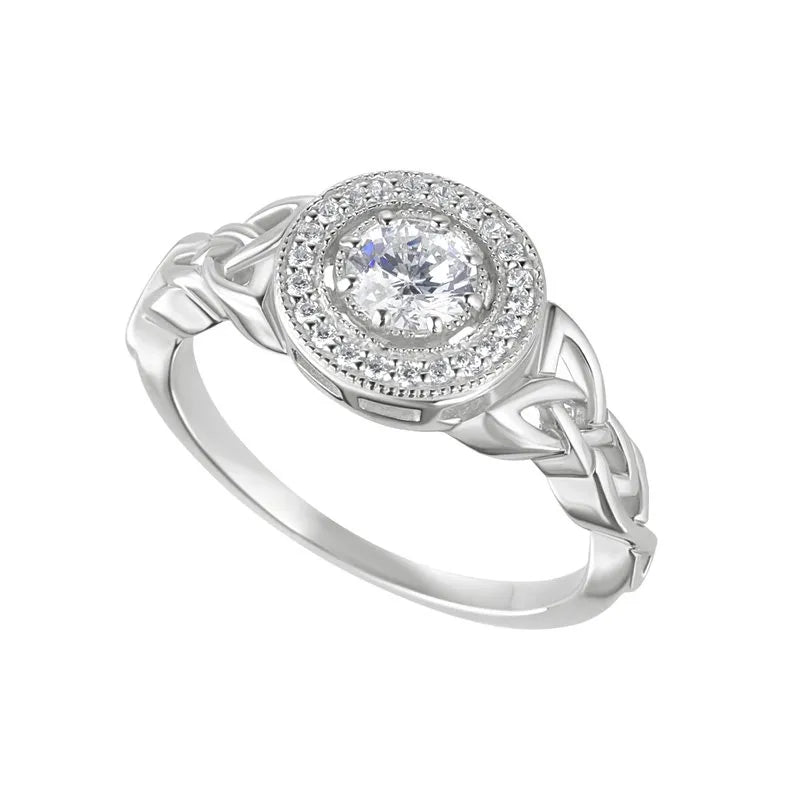 Sterling Silver Trinity Knot Cubic Zirconia Halo Ring – view 2