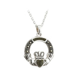 Connemara Marble & Marcasite Claddagh Pendant in Sterling Silver