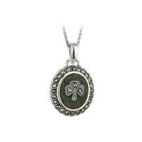 Marcasite & Connemara Marble Oval Shamrock Pendant