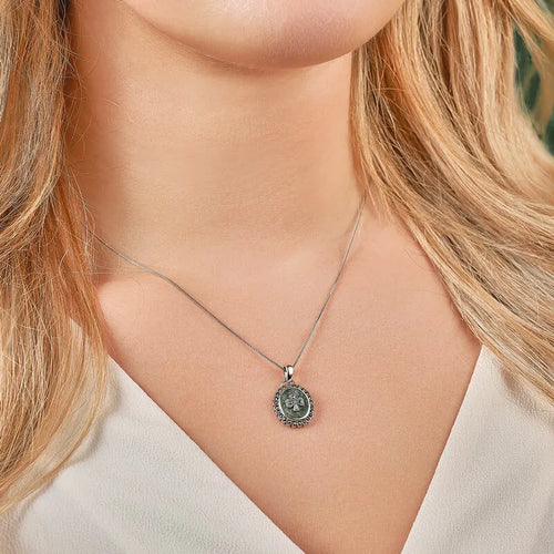 Marcasite & Connemara Marble Oval Shamrock Pendant