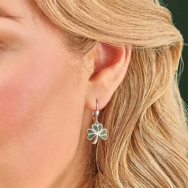 Silver Connemara Marble Shamrock Drop Earrings