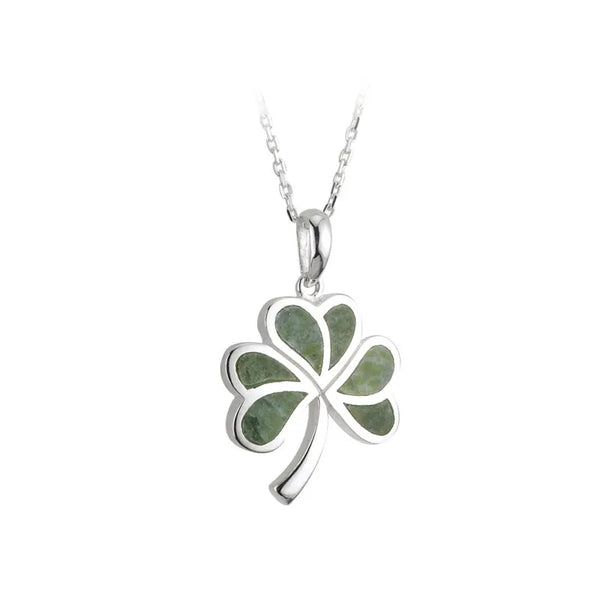 Sterling Silver Connemara Marble Irish Shamrock Necklace