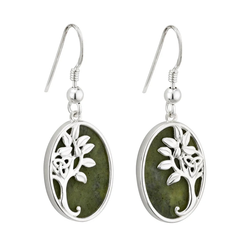 Connemara Marble Sterling Silver Tree Of Life Drop Earrings