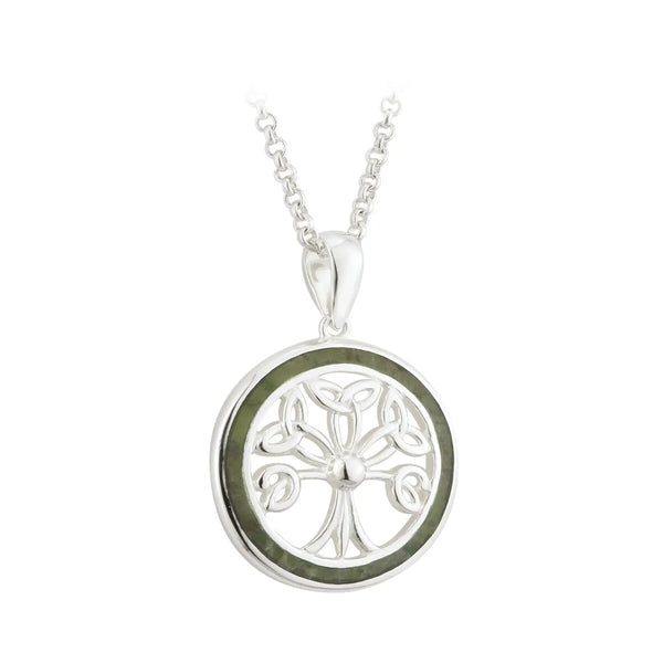 Connemara Marble Celtic Tree Of Life Pendant in Sterling Silver