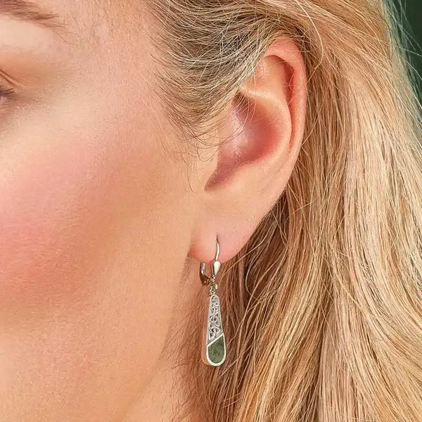Connemara Marble Trinity Knot Drop Earrings in Sterling Silver