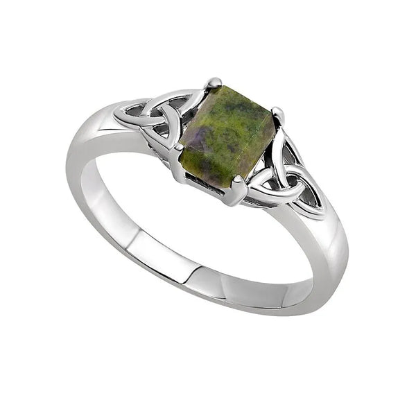 Sterling Silver Trinity Knot Ring With Connemara Marble