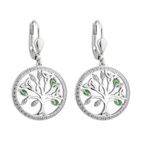 Sterling Silver Celtic Tree Of Life Drop Earrings With Crystals