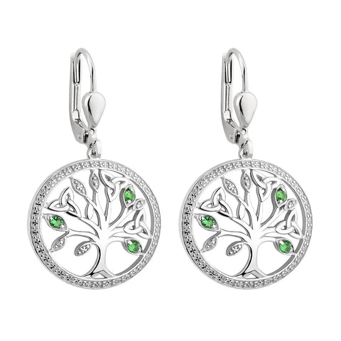 Sterling Silver Celtic Tree Of Life Drop Earrings With Crystals