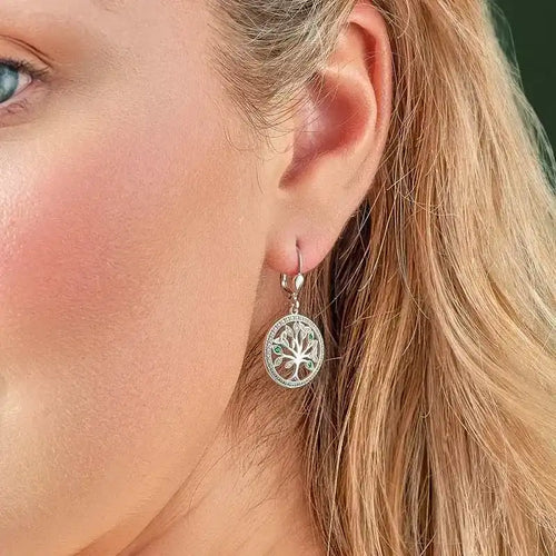 Sterling Silver Celtic Tree Of Life Drop Earrings With Crystals
