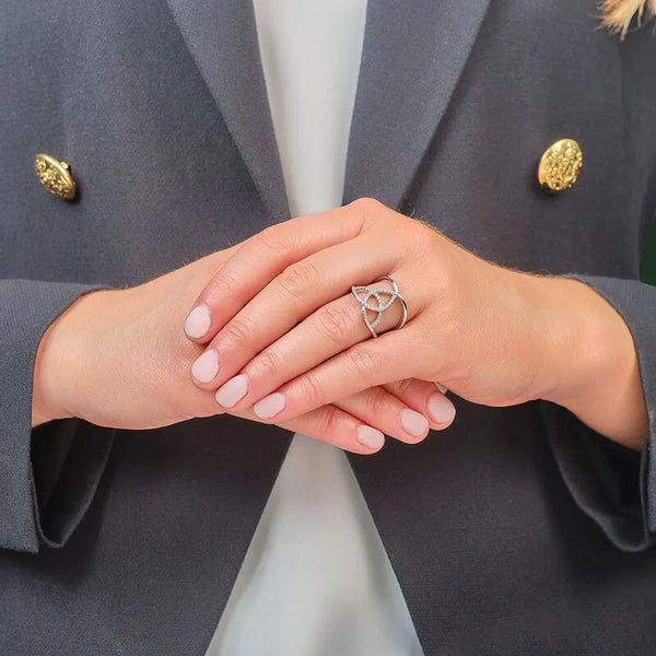 Ladies Silver Cubic Zirconia Trinity Knot Ring