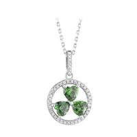 Sterling Silver Shamrock Circle Pendant With Green Cubic Zirconia