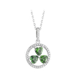Sterling Silver Shamrock Circle Pendant With Green Cubic Zirconia