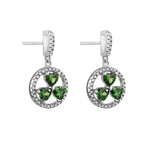 Sterling Silver Shamrock Circle Earrings With Green Cubic Zirconia