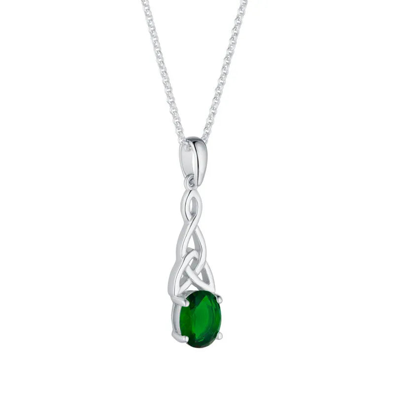 Silver Green Cubic Zirconia Trinity Knot Pendant