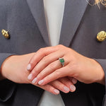 Silver Trinity Knot Ring With Green Crystal