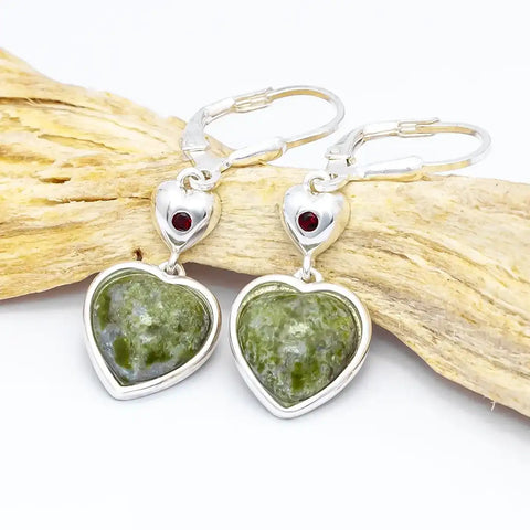 Connemara Marble Sterling Silver Heart Drop Earrings