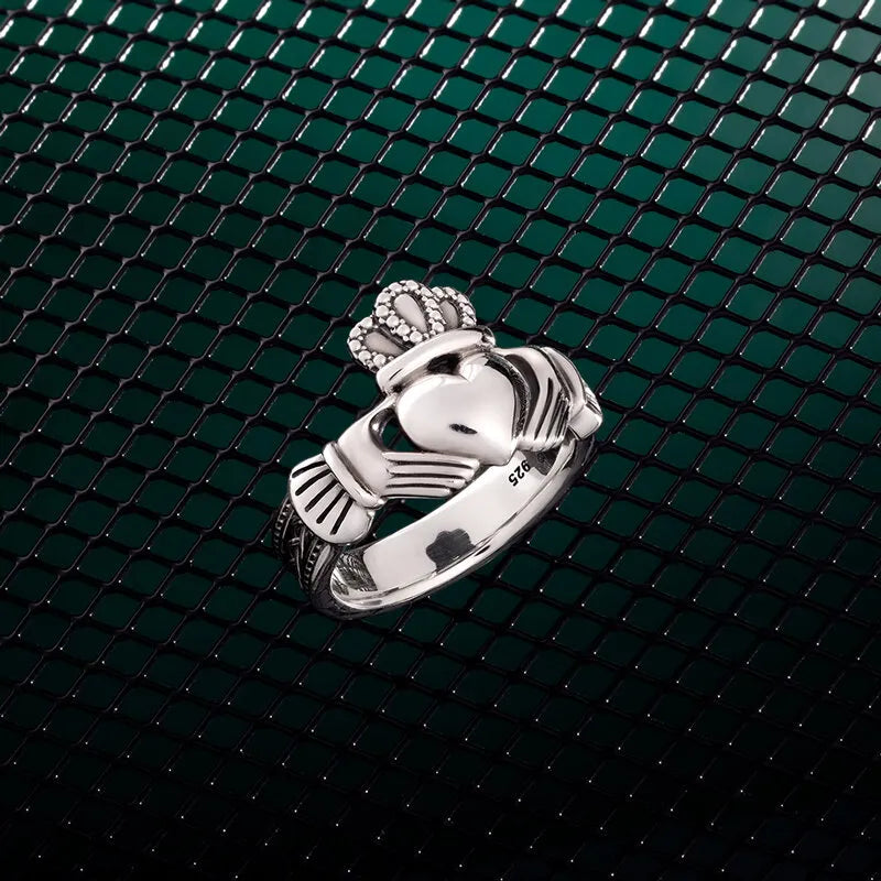 Gents Silver Heavy Celtic Claddagh Ring – view 3