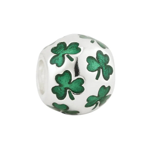 Green Enamel Irish Shamrock Bead in Sterling Silver
