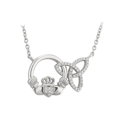 Silver Claddagh Trinity Knot Necklace With Cubic Zirconia