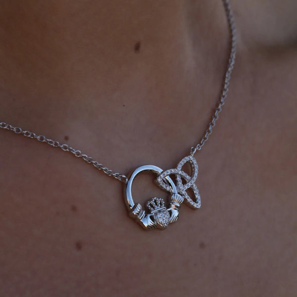 Silver Claddagh Trinity Knot Necklace With Cubic Zirconia