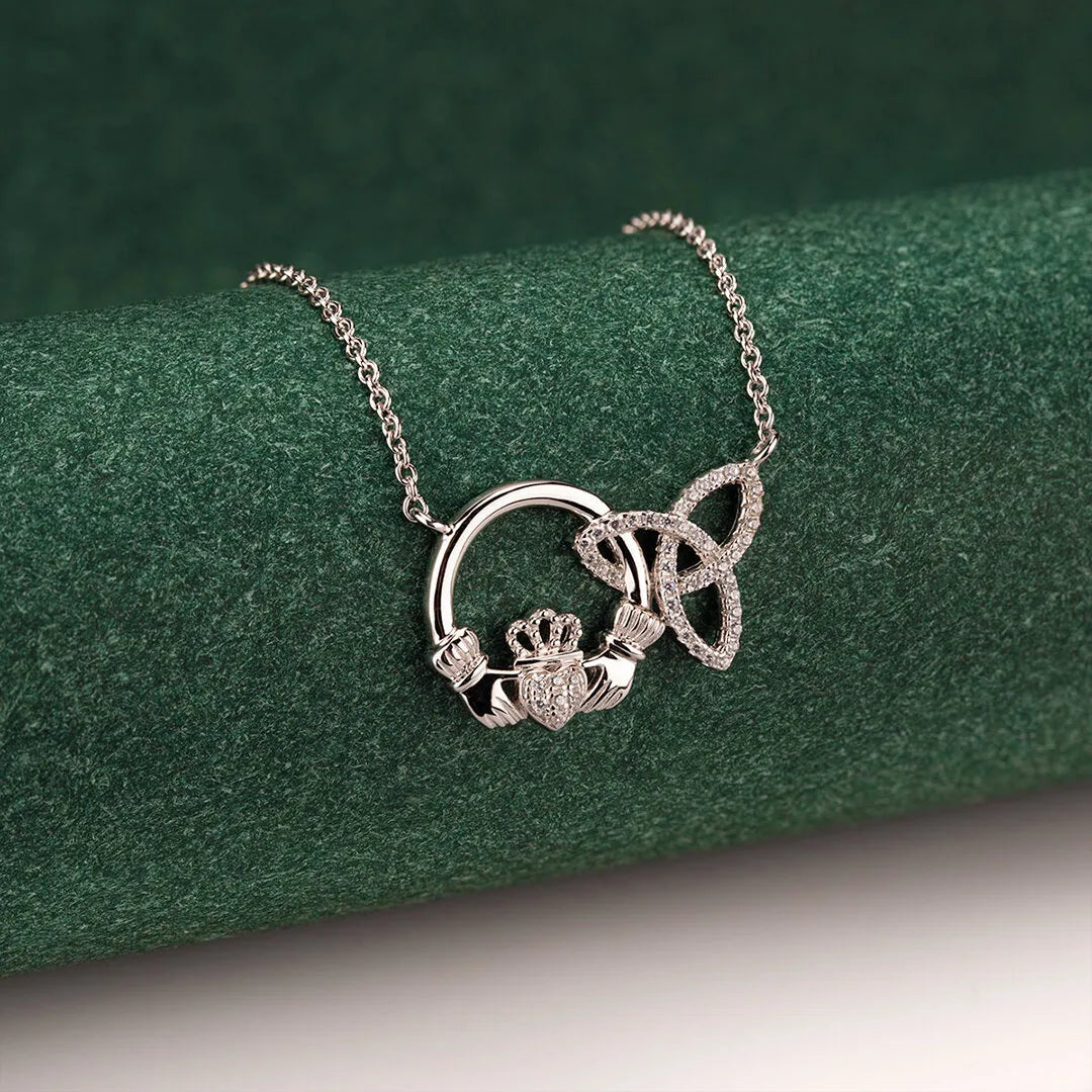 Silver Claddagh Trinity Knot Necklace With Cubic Zirconia – view 4
