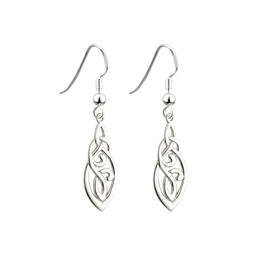 Silver Celtic Long Drop Earrings