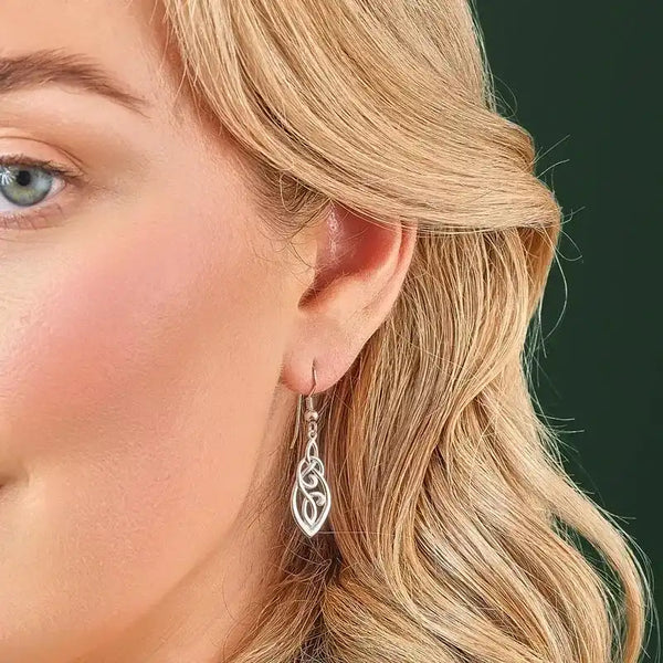Silver Celtic Long Drop Earrings