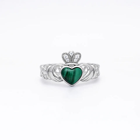 Silver Malachite Claddagh Ring
