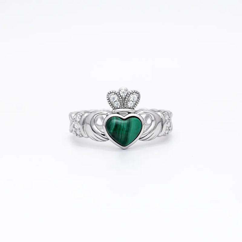 Silver Malachite Claddagh Ring