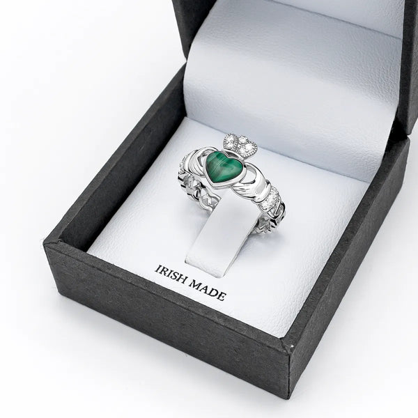 Silver Malachite Claddagh Ring