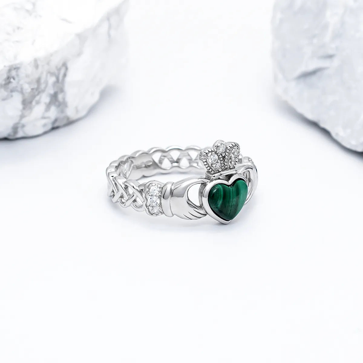 Silver Malachite Claddagh Ring – view 2