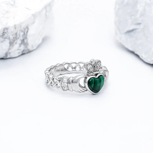 Silver Malachite Claddagh Ring