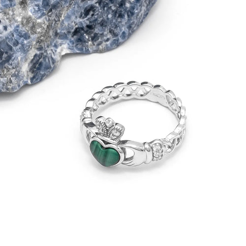 Silver Malachite Claddagh Ring